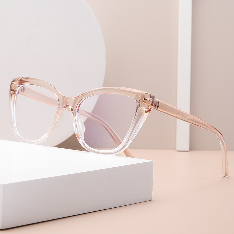 2024 new cross-border color matching anti-blue light cat eye flat mirror European and American fashion versatile plain eyeglass frame 28073