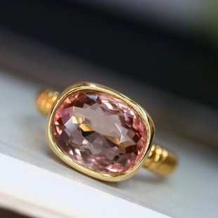 Fubei Diamond Jewelry 18K Gold Inlaid Pink Tourmaline Ring Gold Weight 2.22 Grams Main Stone 3.47 Carat Jewelry