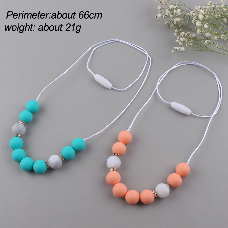 Bebé creativo DIY brillante diamante con cuentas COLLAR COLGANTE contraste color cuentas de silicona molienda palo masticable colgante collar