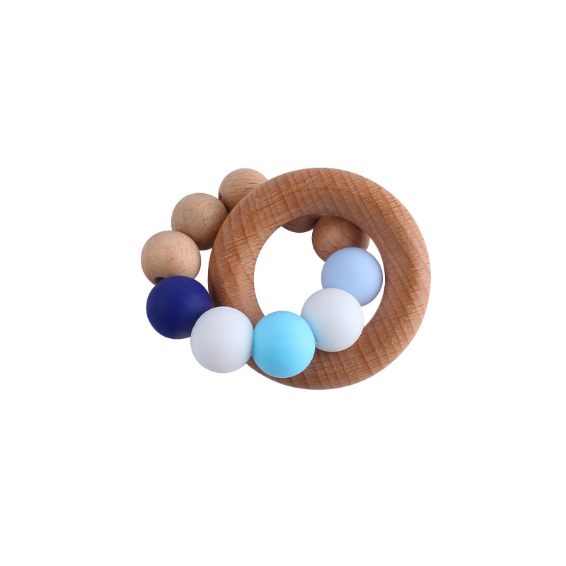 Nueva DIY creativo Beech anillo macaron color juguete teether bebé cuentas de silicona pulsera teether palo