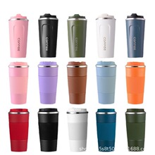 跨境亚马逊304不锈钢咖啡杯时尚户外运动带硅胶保温杯刻印logo