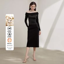 韩系穿搭针织包臀裙高级修身秋冬直筒裙黑色经典法式半身裙TN5500