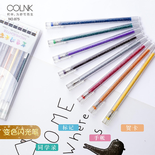 COLNK875 Color-Changing Flash Gel Pen Black and White Dual-Color Neutral Pen Student Drawing 8-Color Flash Pen Set