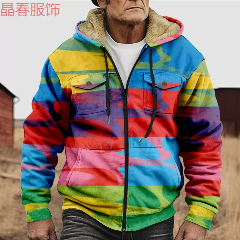 跨境外贸独立站新款彩色印花 休闲舒适棉服外套