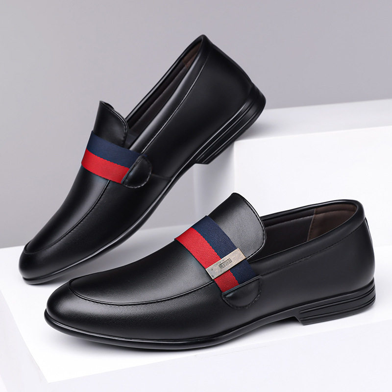 Giày lười nam da thật kiểu moccasin, mũi phẳng, đế bệt, thoáng khí — nâu, đen