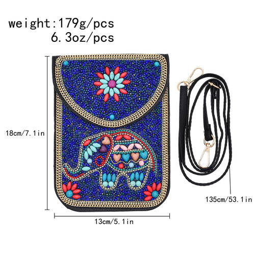 Ethnic style leather bag elephant Xinjiang Inner Mongolia travel rice beads belt crossbody bag Hanfu ladies mobile phone bag