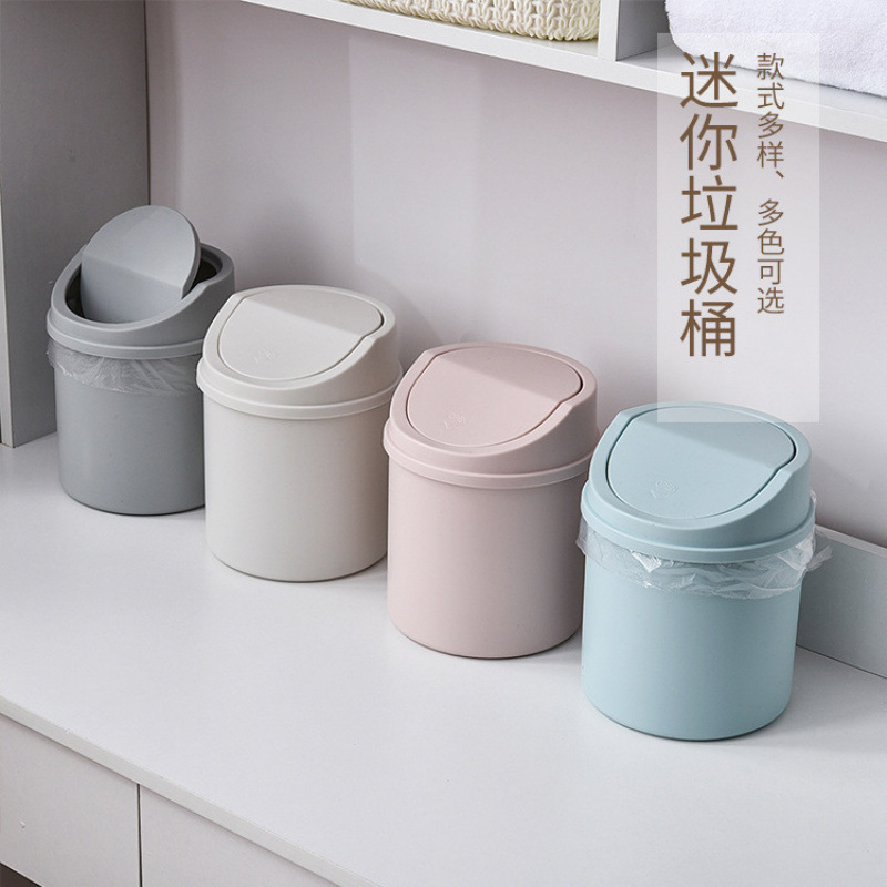 Desktop Trash Can Nordic Simple Plastic Household Push-Type Trash Can with Lid Mini Dressing Table Storage Bucket
