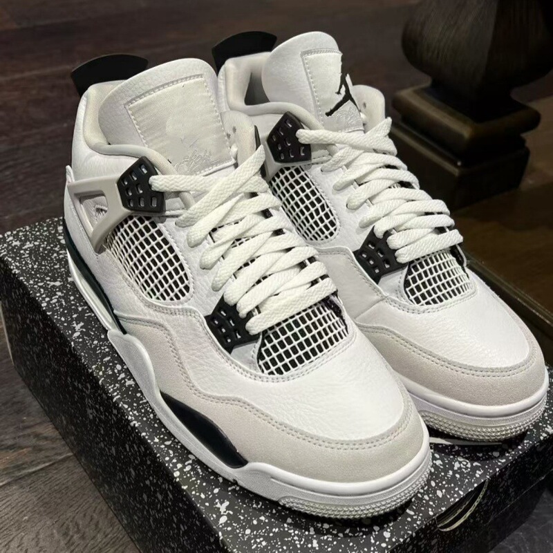 Basketball Shoes Men's Shoes Aj4 Women's Shoes Practical Outdoor Sports Shoes White Cement Running Shoes Cowhide in Stock Aj4 White Cement