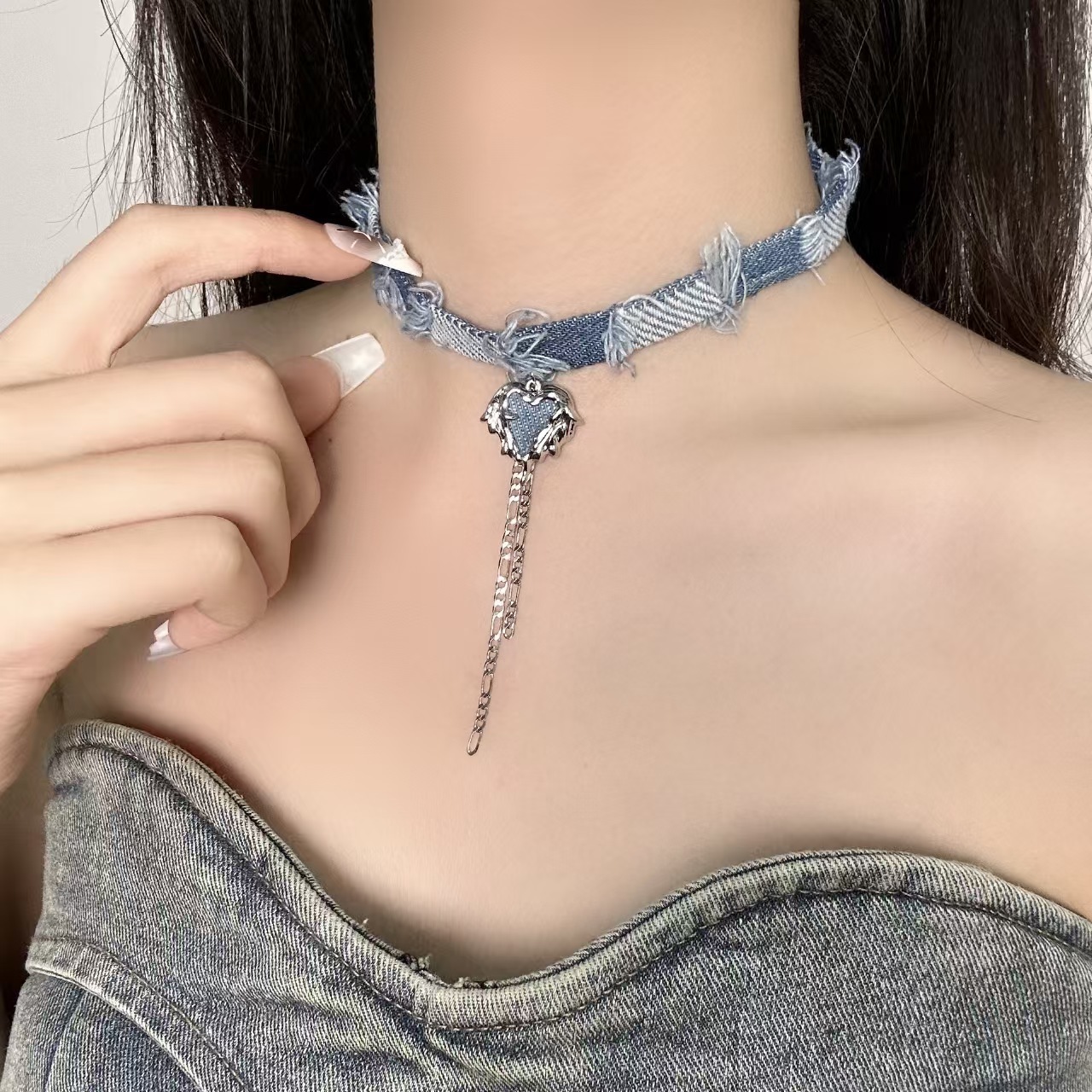 Vente directe d'usine : ceinture fantaisie, collier en acier titane pour femme, style disco/boîte de nuit, chaîne clavicule._voghion.com