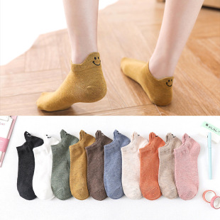 2022 Spring and Summer New Socks Women's Japanese Cotton Socks Plain Heel Embroidered Smiley Ear Short Tube Academy Style Socks