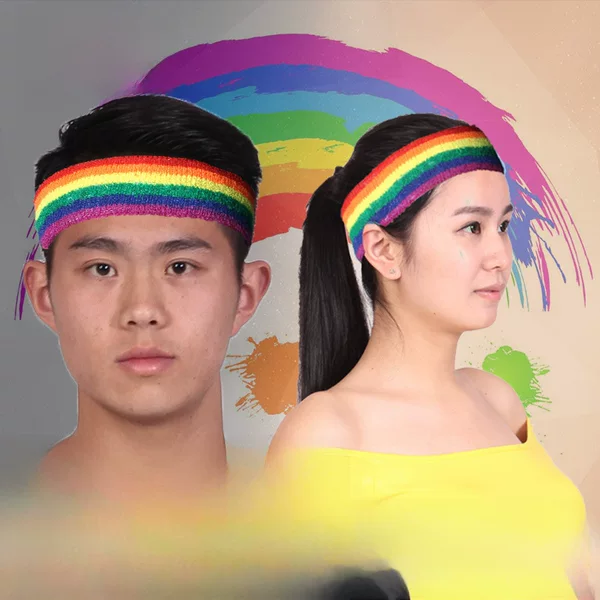 Headband Rainbow Hairband for Men and Women, Sports Running and Fitness Cotton Towel, Sweat-Absorbent Logo Headband
