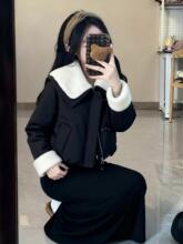 韩系黑色毛领羽绒棉服女款2025新款冬季保暖小香风超好看短款棉服