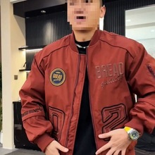 春秋美式新款刺绣字母外套百搭街头风宽松潮牌夹克潮牌情侣棒球服