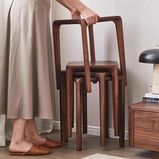 Black Walnut Solid Wood Stool Stackable Wooden Stool Chinese Dining Stool Household Strong and Durable Wooden Square Stool Round Stool Low