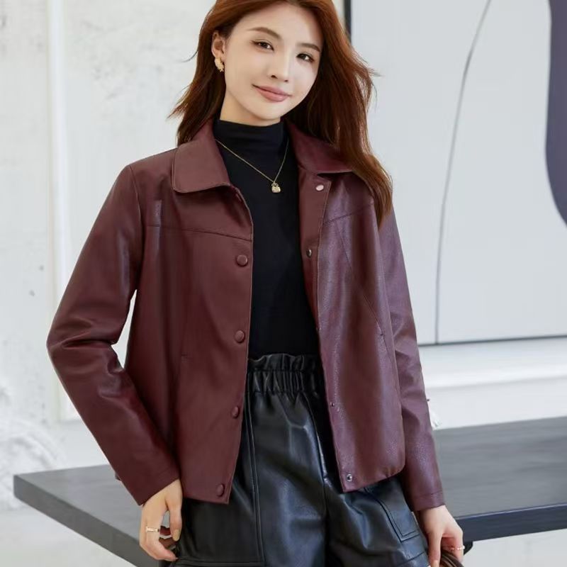 Women's Leather Jacket 2025 New Casual Trendy Short Style Mom Jacket Haining Leather Jacket for Middle-Aged and Elderly