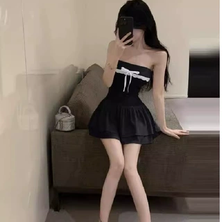 纯欲风性感一字肩收腰修身蛋糕蓬蓬裙今年流行的爆款连衣裙2025夏