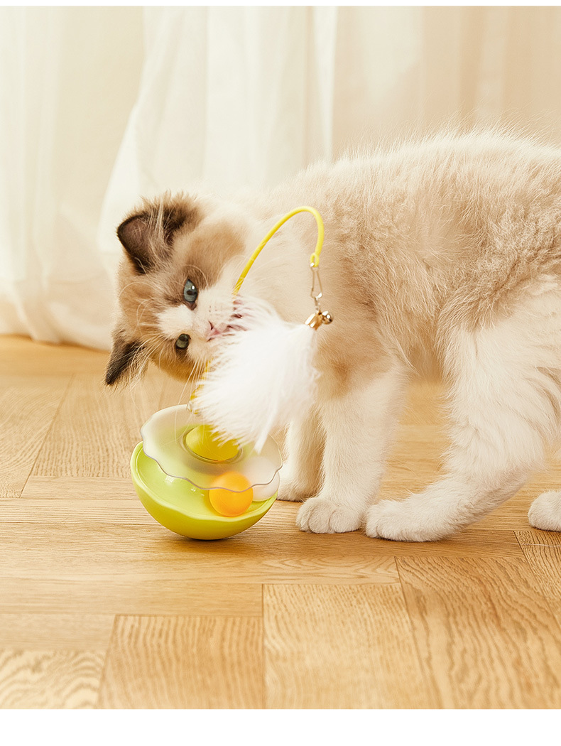 Pet tumbler feather teaser stick turntable mint detachable cat toy supplies_voghion.com