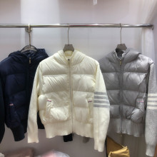 TB学院风四道杠条纹针织拼接袖立领连帽短款显瘦白鸭绒羽绒服外套