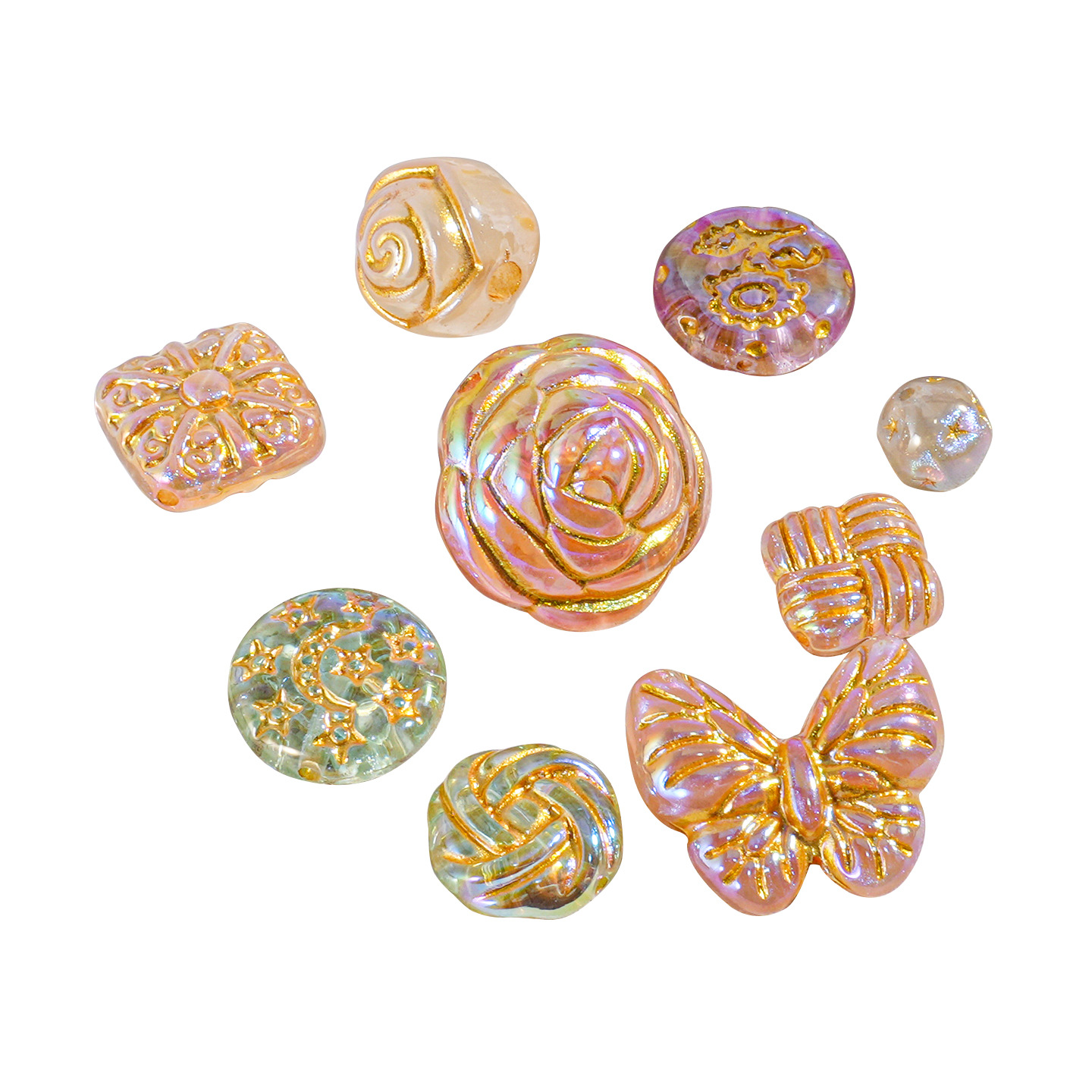 Cuentas Heidi, plumas doradas, cuentas exquisitas, cuentas sueltas, cadena de teléfono móvil, material de bricolaje, color mixto, cuentas de trazo de alambre de oro mixto, abs