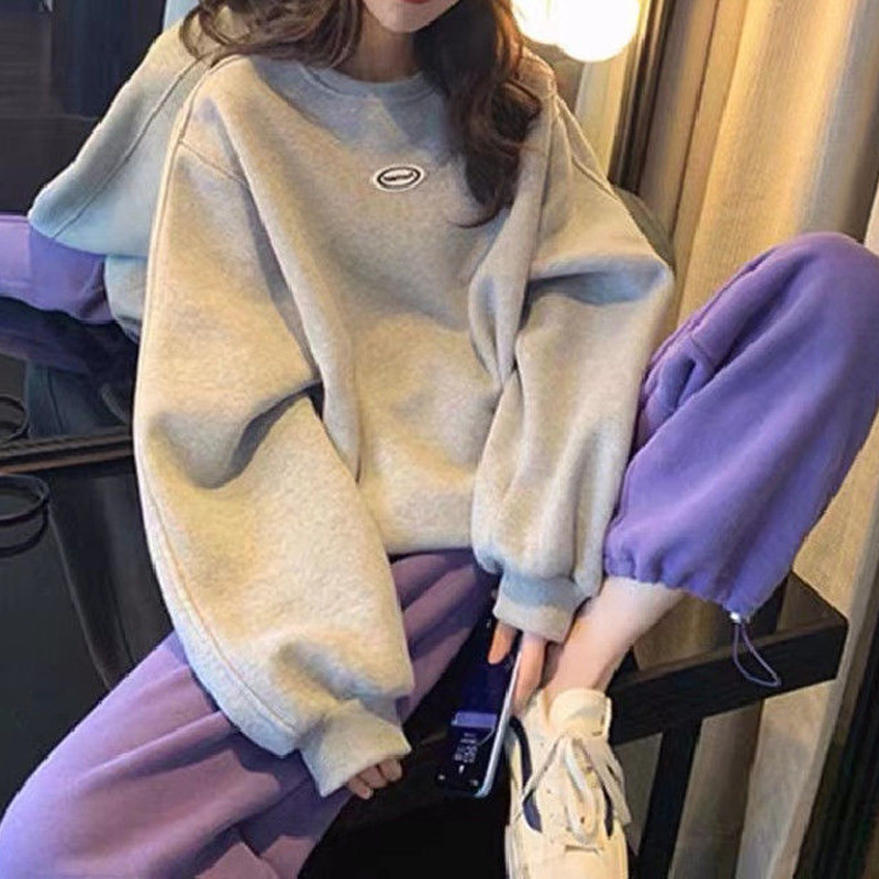 Salt Style Korean Style Sports suit Women's 2024 Spring and Autumn New Fashion Casual Loose Round Neck Sweat Two-Piece Fashionable Set