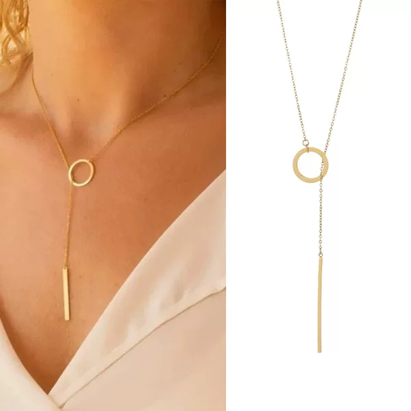 Y-Shaped Pendant Circle Lasso Necklace Stainless Steel Pvd Vacuum Electroplating 14K Gold Cross-Border Popular Clavicle Chain