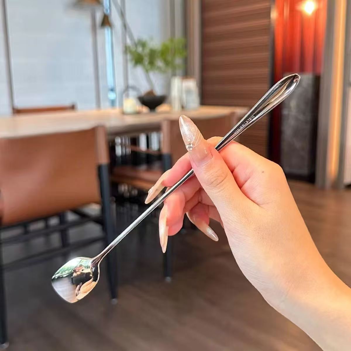 Stainless Steel Coffee Stirring Spoon With Long Handle Square Head_voghion.com