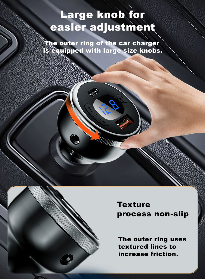 Cross-Border Bluetooth 5.0 Car Mobile Phone Charger Super Fast Charging Digital Display Mp3 Player USB Flash Drive Call Car Charger
