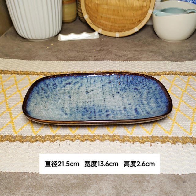 LZ Denim azul patrón de lino plato plano tazón de fideos tazón de sopa tazón de arroz taza de café taza platillo en forma de huevo plato de pescado placa rectangular