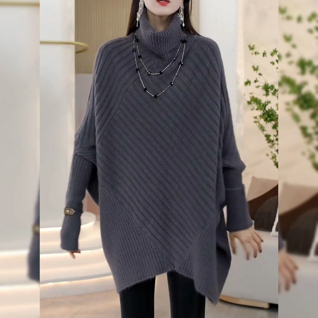 XIAOZHONG 한국 불규칙한 스웨터 2023 가을 새로운 높은 칼라 박쥐 소매 특대 사교계 큰 리안 얀