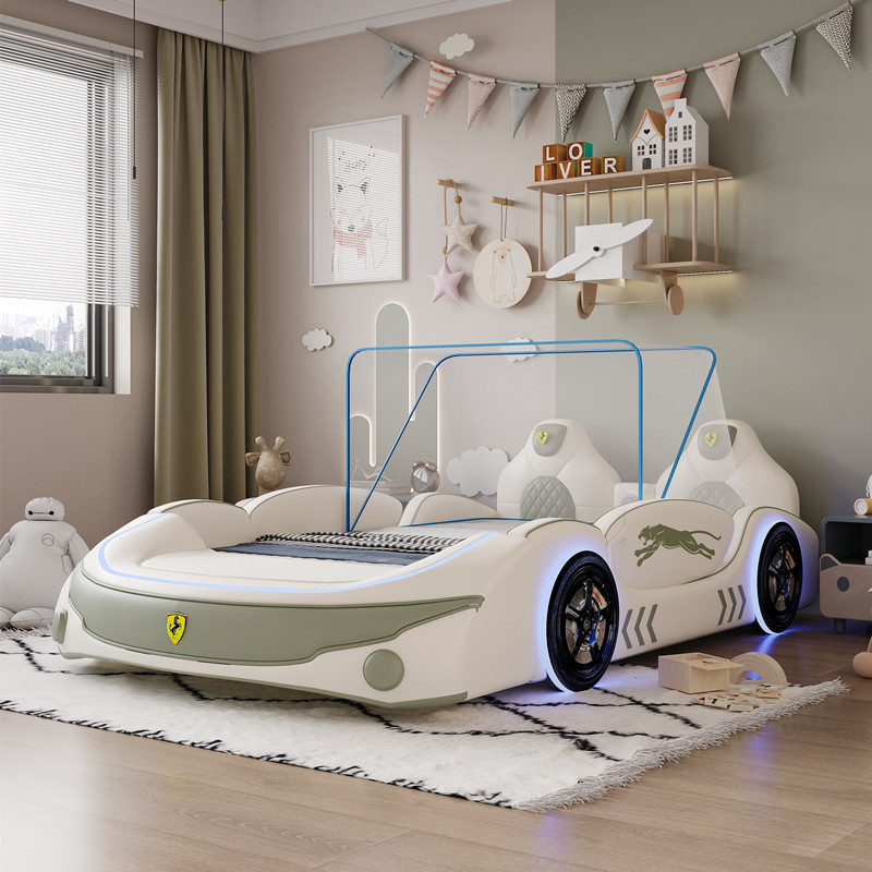 Cama infantil para niños cama de dibujos animados cama de madera maciza doble cama de carreras de metros cama individual creativa para niños cama multifuncional