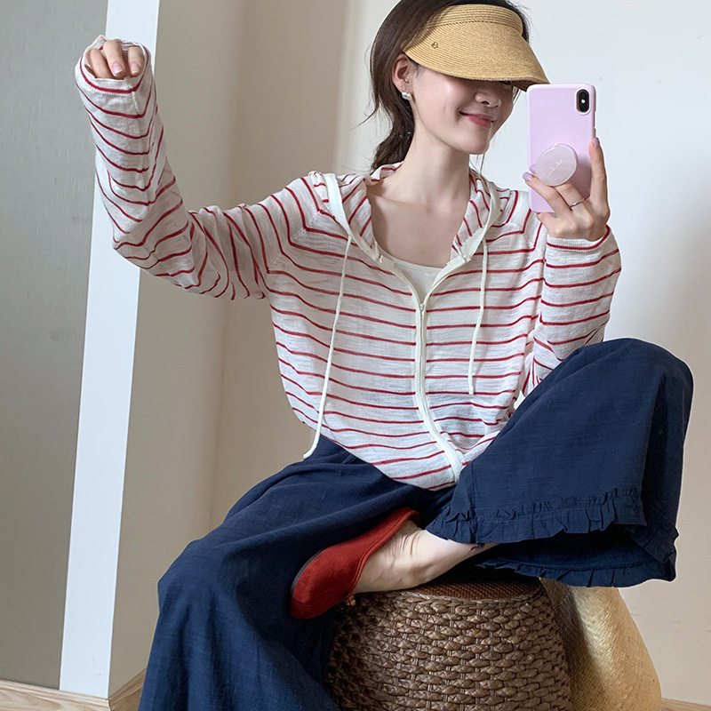 シンプルなスタイルのフード付き日焼け止め服無地2025夏の新しいルーズ痩身と年齢を軽減する多用途トップ|undefined