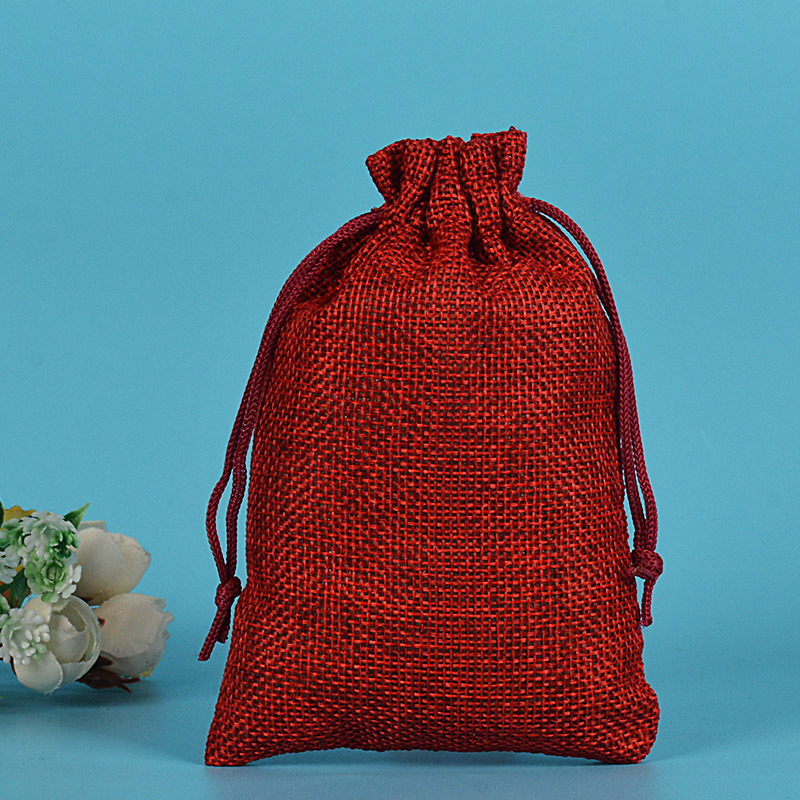 льняная сумка 7*9 см; бордовая нейлоновая веревка