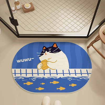 Cartoon Hard Diatom Mud Bathroom | Avtomobil döşəmə paspasları - bad-kitten-oval-white-background-396009cm