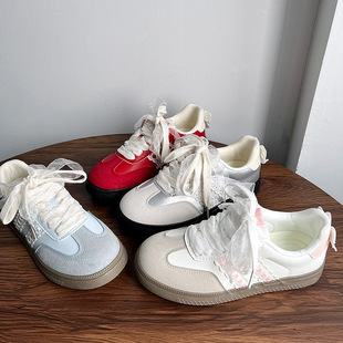 Vintage silver German Training Shoes Women's 2025 Summer New Flat Casual Sneakers Lace Edge Flat Sports Forrest Gump Shoes