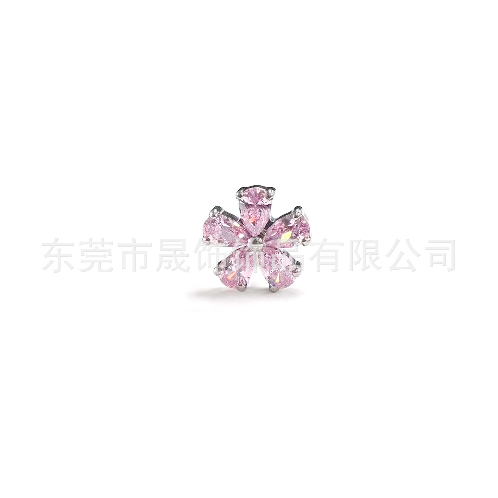 F136钛五花瓣锆石耳钉花朵唇钉跨境G23钛合金人体穿刺饰品配件头