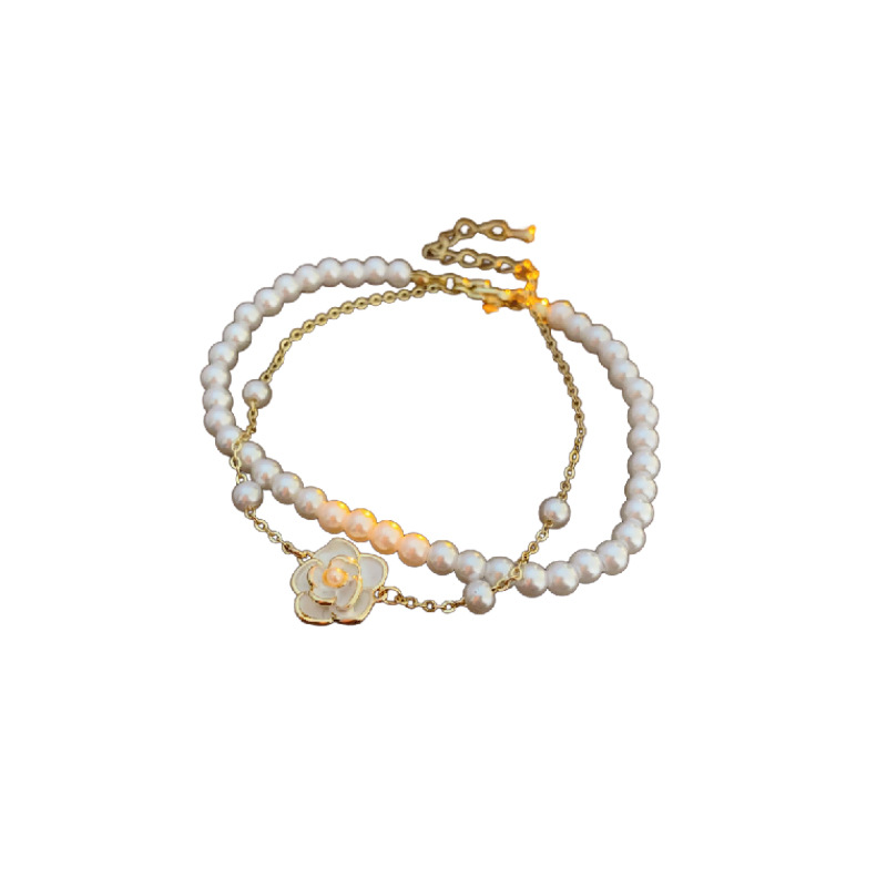 Oro real galvanoplastia gota aceite Camelia perla pulsera elegante luz de lujo de alto grado pendientes de fábrica al por mayor