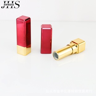 New Square Red Gold 12.1 Caliber Lipstick Lipstick Tube Empty Tube Cosmetic Packaging Material Printing Logo Fixed Z