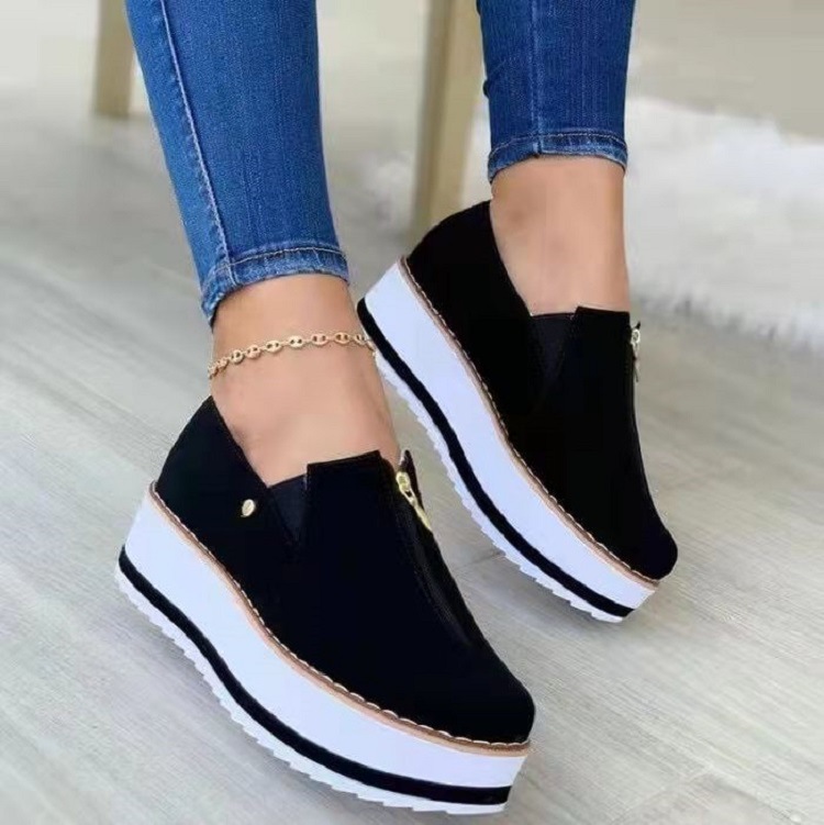 zipper round toe thick bottom casual color matching shoes NSHYR128817