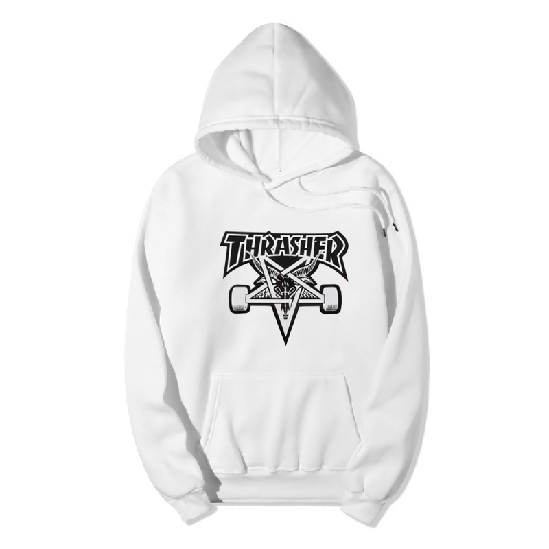 2021 trendy men's hooded sweater European and American loose flame sweater men's THRASHER printed hoodie cross-border coat