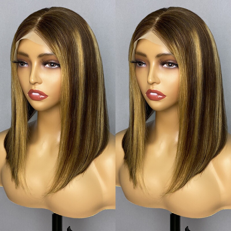 13x4 HD lace P4/27# bone straight BOB real human hair wig head cover cross-border sales 13x4 HD lace P4/27# bone straight BOB real human hair wig head cover cross-border sales