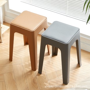 Household modern soft bag plastic stool simple stackable dining stool thickened dining table high stool dining chair living room Square bench