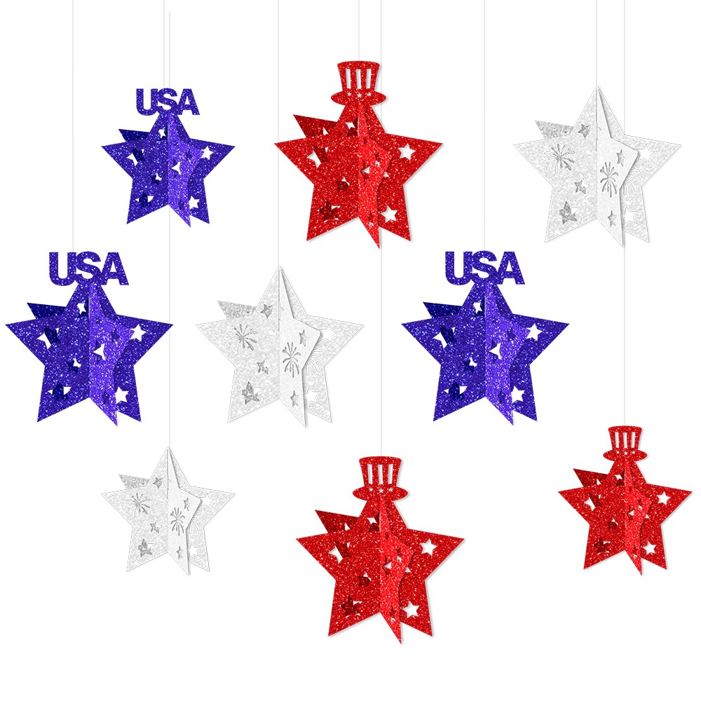 Adornos tridimensionales de la decoración de la fiesta del Día de la Independencia de EE. UU. Adornos del fondo de la fiesta del Día de la Independencia de EE. UU.
