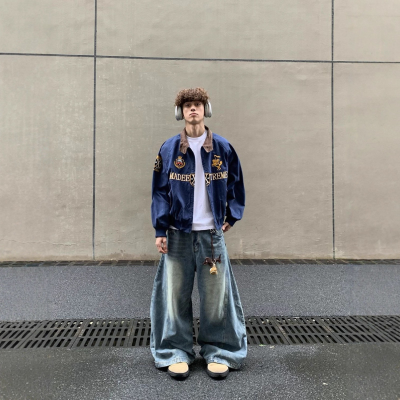 潮牌藏蓝色短款棒球服外套街头cleanfit美式复古夹克男宽松男外套|undefined