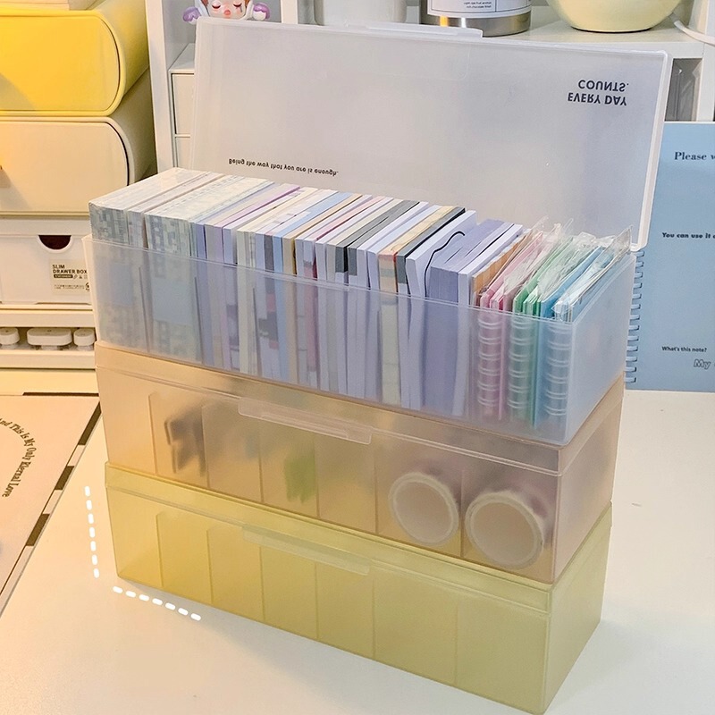 大容量半透明便签收纳盒翻盖方形便利贴文具简约桌面带盖整理盒|undefined