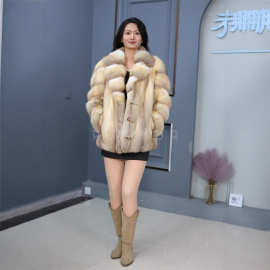 芬兰进口狐狸毛皮草外套女整皮中长款女款大衣