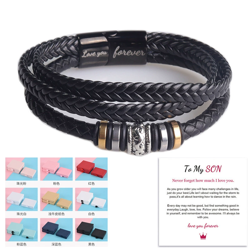 Woven black bracelet handmade with pigtail stainless steel