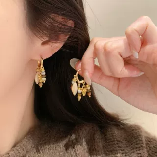 美拉德复古虎眼石耳扣女2026新款爆款高级感耳环轻奢小众耳饰品