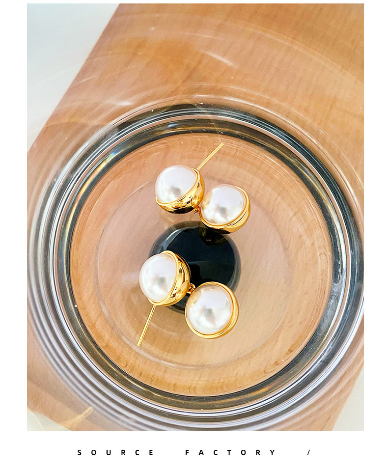 Retro Round Copper Inlay Artificial Pearls Drop Earrings 1 Pair