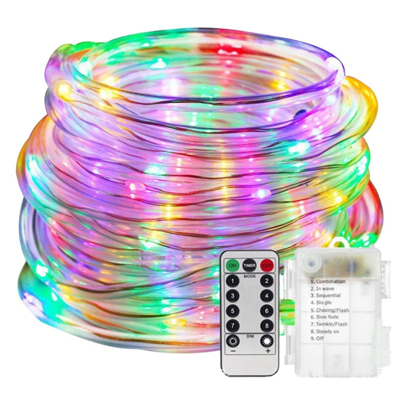 Tubo de PVC luz al aire libre impermeable batería caja de alambre de cobre Cadena de luz Patio de Navidad luz decorativa Arco Iris tubo de luz LED