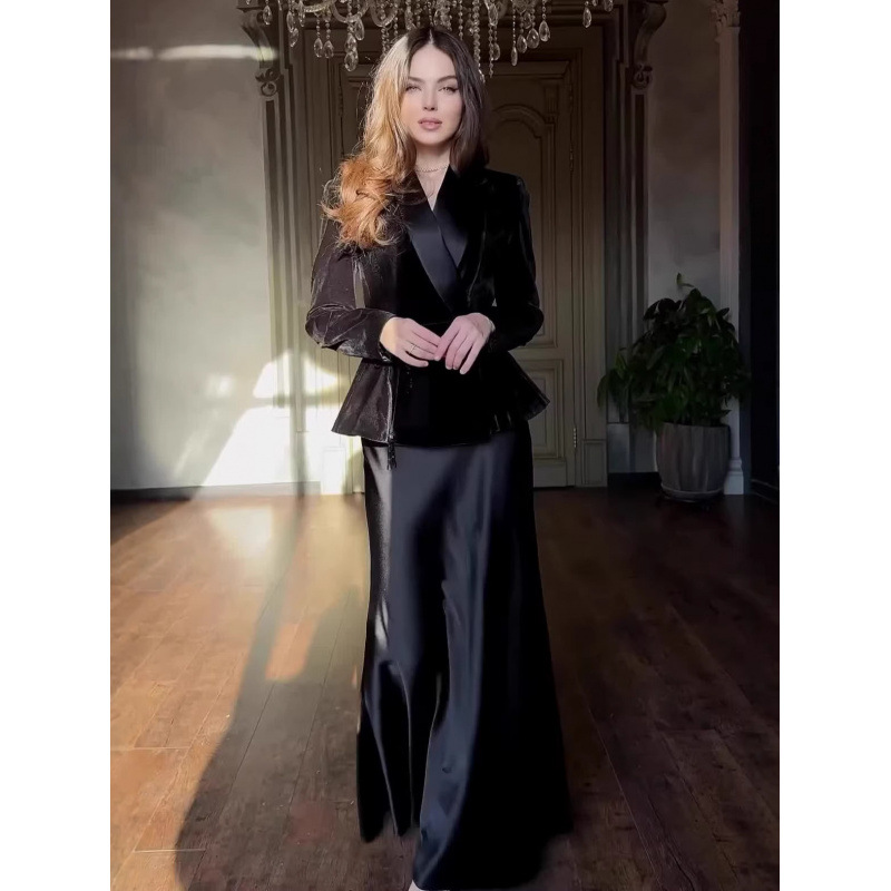 Women's Velvet Suit Jacket And Skirt Set New Fashion_ecoleips.com